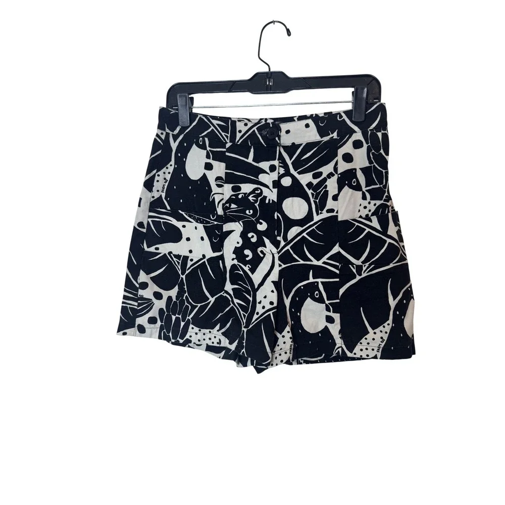 Farm Rio Shorts Womens Medium Black Animal Print Pleated Chino Casual Summer - Picture 1 of 12